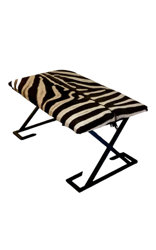 ZULU Ottoman in Zebra Hide on steel frame